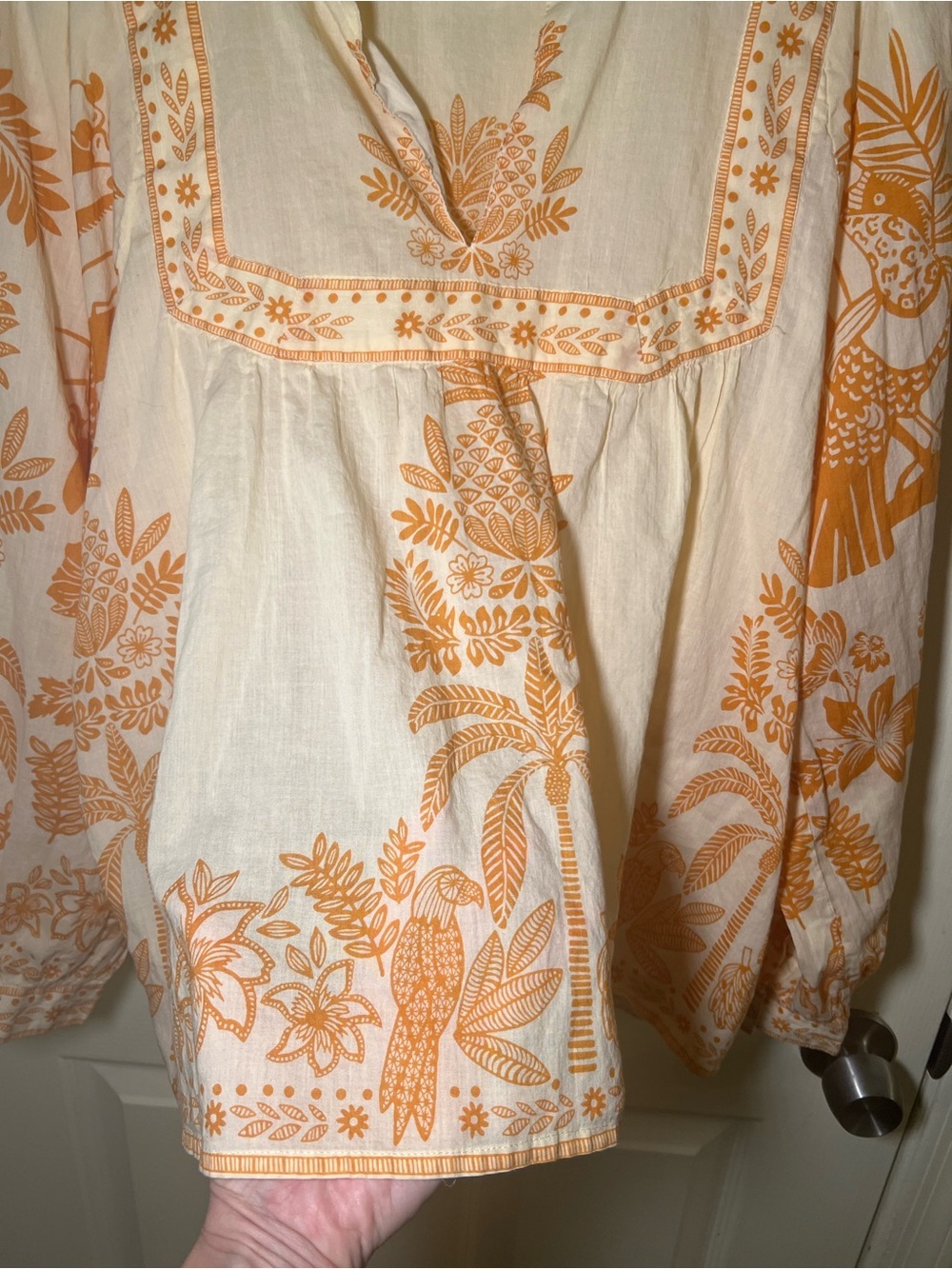 Calypso St. Barth 100% Cotton Tropical Print Peasant Blouse Large Boho - Picture 5 of 8